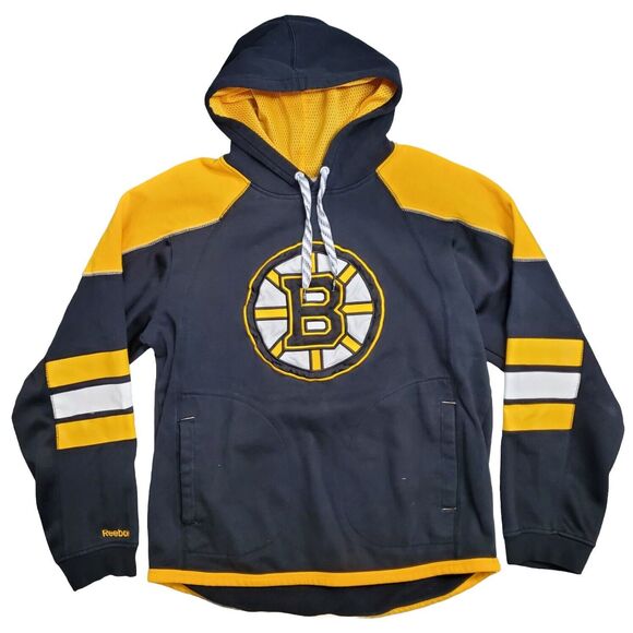 Vintage BOSTON BRUINS Sweater Adult Medium Black Yellow REEBOK Hoodie NHL Hockey - Picture 1 of 9